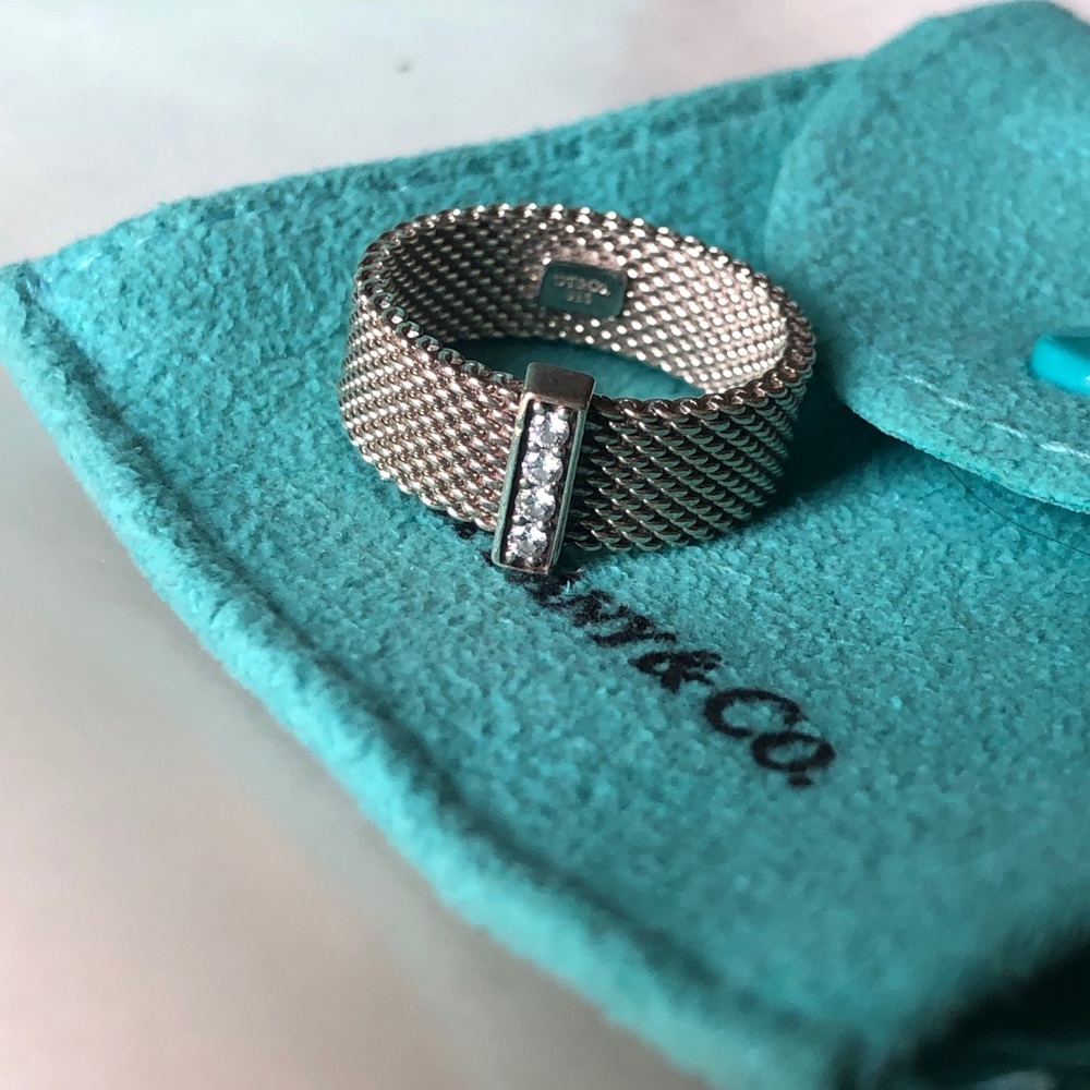 Tiffany & Co. 4 Diamond Silver Somerset Mesh Ring